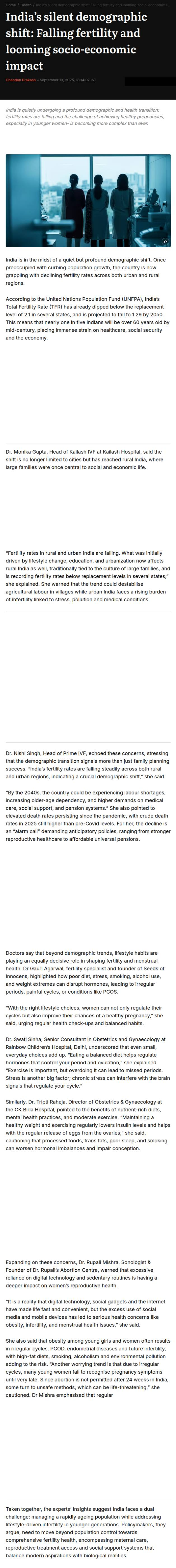 India’s silent demographic shift: Falling fertility and looming socio-economic impact